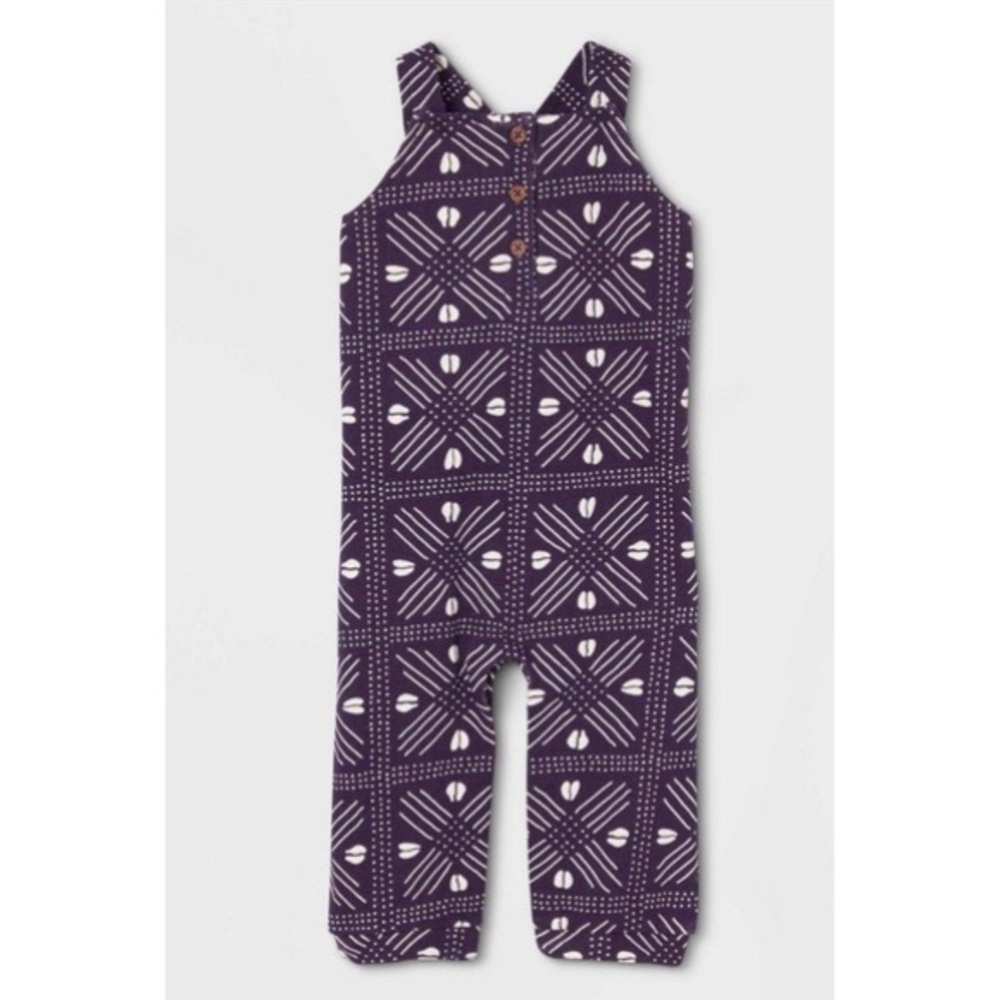 Ade + Ayo Dark Purple & White Black History Month Overalls Baby Size 3-6M